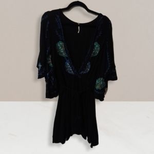 Free People Black Mini Dress with Blue and Green Accents